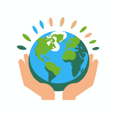 Hands Holding Earth-Protect Our Planet-Global Conservation-Sustainable Future-Eco Friendly World-Colorful Earth Illustration