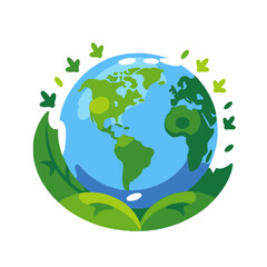 Obraz premium Eco-Friendly Earth Illustration-Planet with Green Leaves-Sustainability & Environmental Awareness-Promote a Greener World-Earth Day Concept-Global Conservation