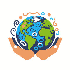 Fototapeta premium Protecting Our Planet-Hands Holding Earth Illustration-Sustainability and Environmental Awareness-Global Conservation Art