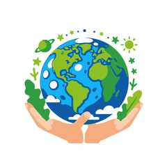 Fototapeta premium Hands holding Earth illustration - Concept of environmental care - Protect our planet for a sustainable future - Earth Day graphic