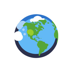 Fototapeta premium Earth Illustration with Clouds - Flat Design World Graphic - Globe Clipart for Education - Geography and Environment Icon - Planet Vector Image- World Map Art