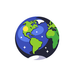 Obraz premium Earth Illustration with Stars and Moon-Colorful Globe Graphic-Planet Earth Design-Geography and Space Art-Educational Earth Image