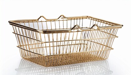 gold wire basket on white background