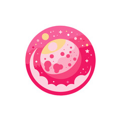 Obraz premium Pink Planet Art - Whimsical Celestial Design with Moon and Stars- Cute Space Illustration for Kids- Galaxy Theme Graphics- Fantasy World Imagery