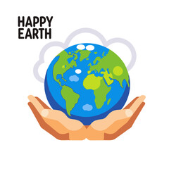 Fototapeta premium Happy Earth Day Illustration-Hands Holding Globe-Environmental Awareness Graphic-Sustainable Future Visual-Celebrate Our Planet-Earth Day 2024