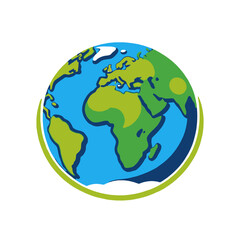 Naklejka premium Cartoon Globe Illustration- World Map with Green Continents and Blue Oceans- Educational Resources for Kids and Geography Lovers- Travel the World From Home