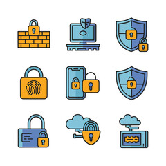 vector icons for robots, artificial intelligence, and the assistance provide in work and security 
