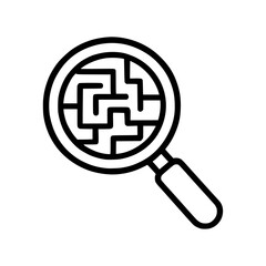 A magnifying glass lens icon containing a maze