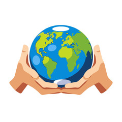Hands holding globe illustration-Earth Day concept graphic-Protect our planet cartoon-World environment awareness artwork-Global sustainability image