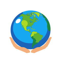 Hands holding the Earth illustration- Globe in palms of hands- Symbol of care for our planet- Earth day concept- Environmental protection awareness graphic