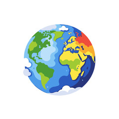 Naklejka premium Cartoon Earth Illustration-Colorful World Map Image-Educational Graphic of the Globe-Geography Art for Kids-Global Awareness Design-Planet Earth Clipart