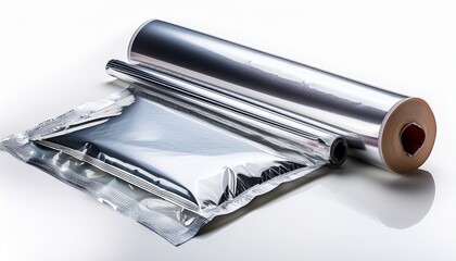 vacuum sealer bags and foil roll on white background