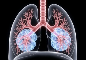 Human Lungs: Intricate Bronchial Structure - Detailed anatomical illustration showcasing the complex network of airways, alveoli, and bronchi within the human lungs, emphasizing respiratory health