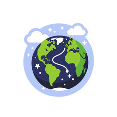 Fototapeta premium World Travel Route Illustration-Earth with Clouds and Stars-Global Journey Concept-International Travel Icon-Destination Planning Image