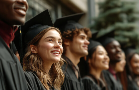 Happy, multiethnic students celebrating their graduation from college
