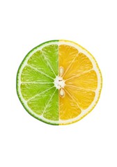 Lime and Lemon Citrus Fusion - Half lime, half lemon; vibrant citrus colors, juicy segments, contrasting hues, refreshing , healthy food
