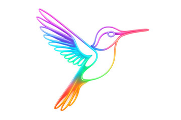 Obraz premium Vibrant rainbow hummingbird hovering, displaying iridescent plumage against transparent backdrop with sleek minimalist styling