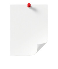 white note paper texture with curled corner, pinned red push button, ready for your message. Front...