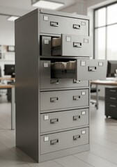 Metal Archive Cabinet with Drawers - Efficient storage solution for documents, papers, and data. Symbolizing organization, security, archiving, retrieval, and efficiency