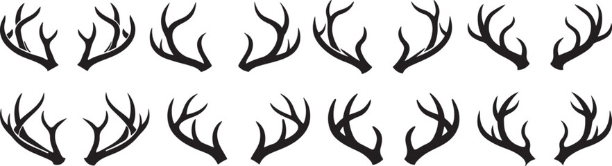 set of deer antlers silhouette, black and white silhouette, vector and illustration