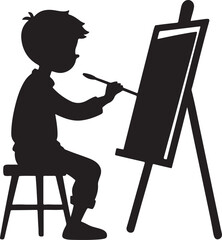 a child boy artist paints on a canvas silhouette, black and white silhouette, vector and illustration © 69creativedesigner