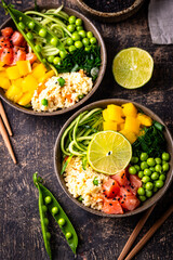 Healthy bowl with salmon and vegetables