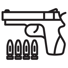 Gun with ammunition icon thin vector sign symbol