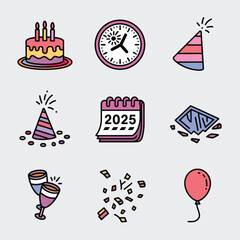 vector Birthdays, New Year celebrations, and the number 2025 Birthday Cake Icon
