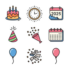vector Birthdays, New Year celebrations, and the number 2025 Birthday Cake Icon
