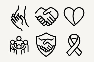 6 black and white unity icons. Cartoon vector for Veterans Day themes.