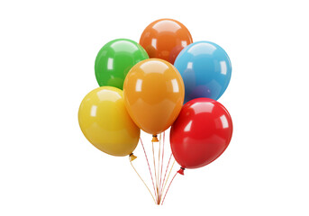 3D colorful summer balloons on white background, high-resolution glossy playful party decoration PNG