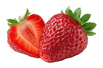 Fresh ripe strawberry cut in half showing texture and seeds isolated on transparent background