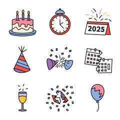 vector Birthdays, New Year celebrations, and the number 2025 Birthday Cake Icon
