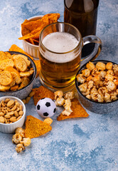 Beer and different snacks for Superbowl or football party