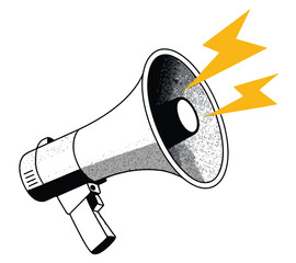 retro megaphone with lightning bolts vector illustration – vintage loudspeaker icon for sound, announcements, alerts and promotion