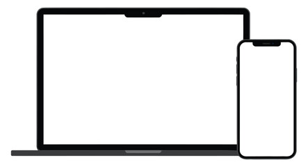 Modern workspace with laptop and smartphone displaying blank screens, ideal for tech design presentations and digital mockups