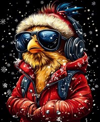 Funny Christmas Cartoon Illustration of Santa Claus and Snowman Toys in a Winter Holiday Night Celebration