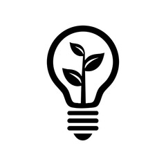 Vector logo of a lightbulb with sprouting leaves inside, symbolizing sustainable innovation, eco creativity, and green technology.

