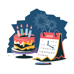 vector Birthdays, New Year celebrations, and the number 2025 Birthday Cake Icon
