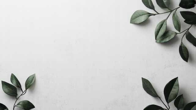 Green Leaves on White Surface: An elegant presentation showcasing fresh green leaves gracefully arranged against a pristine backdrop, creating a sense of calm and serenity.
