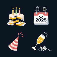 vector Birthdays, New Year celebrations, and the number 2025 Birthday Cake Icon
