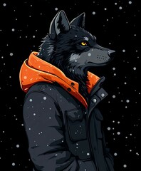 Cute Black German Shepherd Puppy in Winter Snow Portrait Studio Isolated