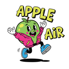 Retro Cartoon Apple Mascot Character with Jacket and Shoes Illustration