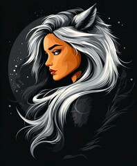Elegant Vector Illustration of a Glamorous Woman with Long Hair and Sensual Features