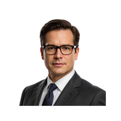 Portrait of a Confident Businessman in a Grey Suit and Glasses