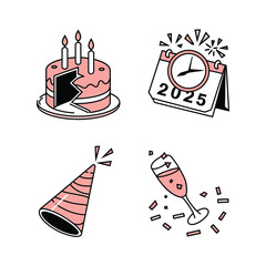 vector Birthdays, New Year celebrations, and the number 2025 Birthday Cake Icon
