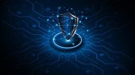 Abstract technology circuit board background with shield symbols concept of data protection and cyber privacy. modern security technology innovation concept background	