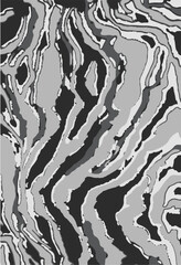 Seamless zebra skin pattern with isolated abstract hand drawn art wild leopard animal tiger skin background elements in black and white colors.Leopard , zebra and tiger mix furry skin seamless pattern