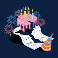 vector Birthdays, New Year celebrations, and the number 2025 Birthday Cake Icon
