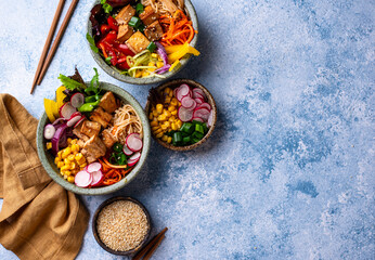 Vegan healthy poke bowl with tofu